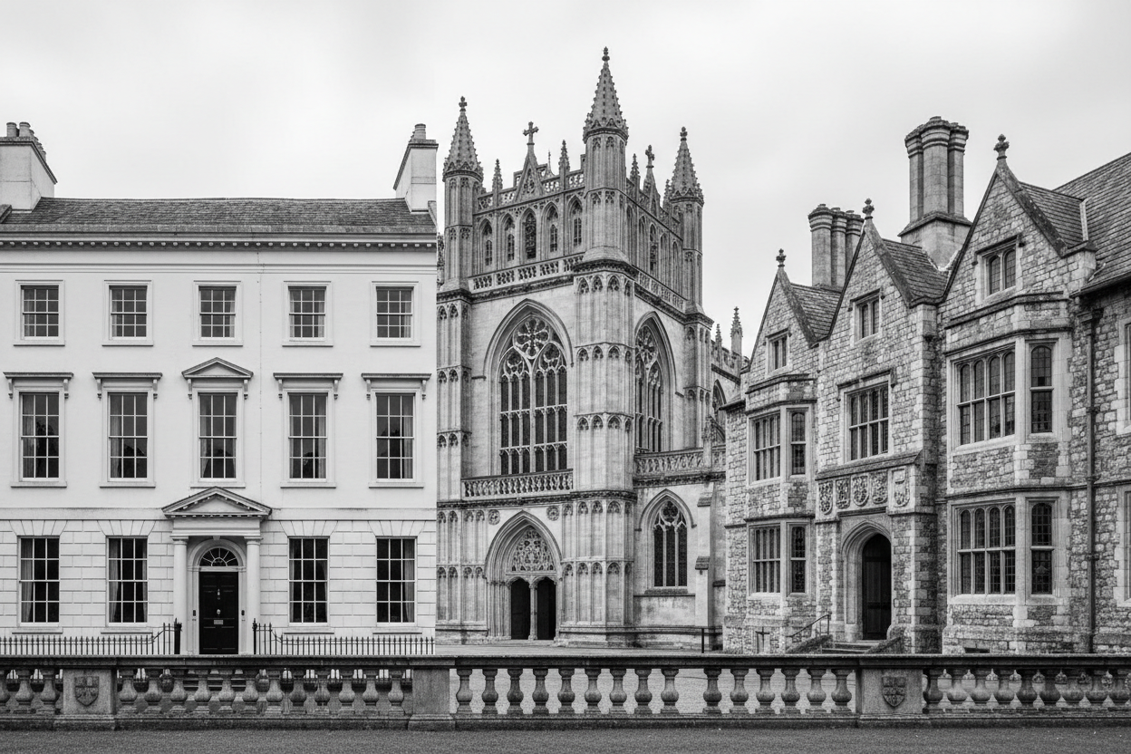 classic British architecture in black and white